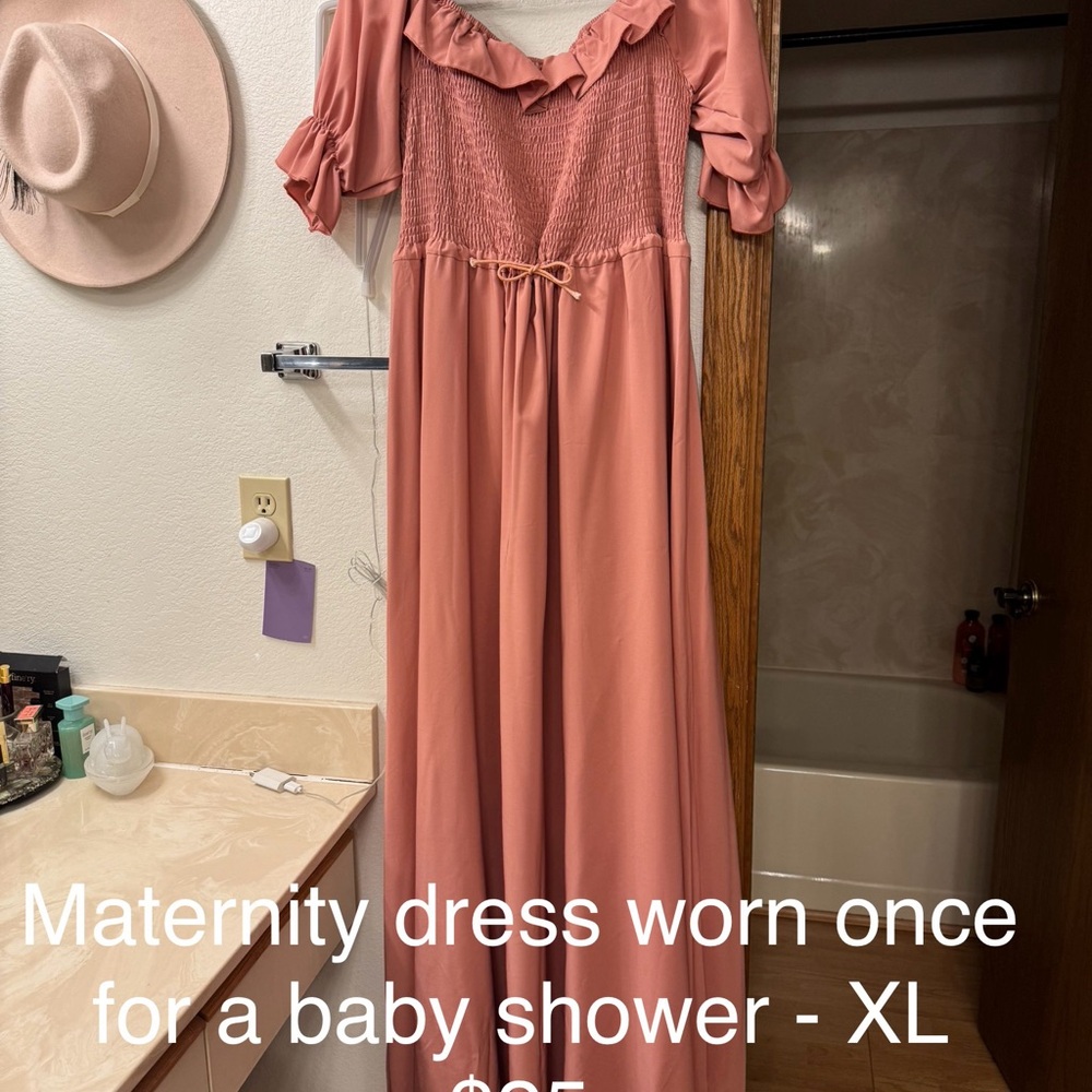 Pink Off-Shoulder Maternity Dress